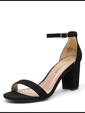 Women's Block Heel Sandals 3-Inch Chunky Heel Faux Suede Ankle Strap